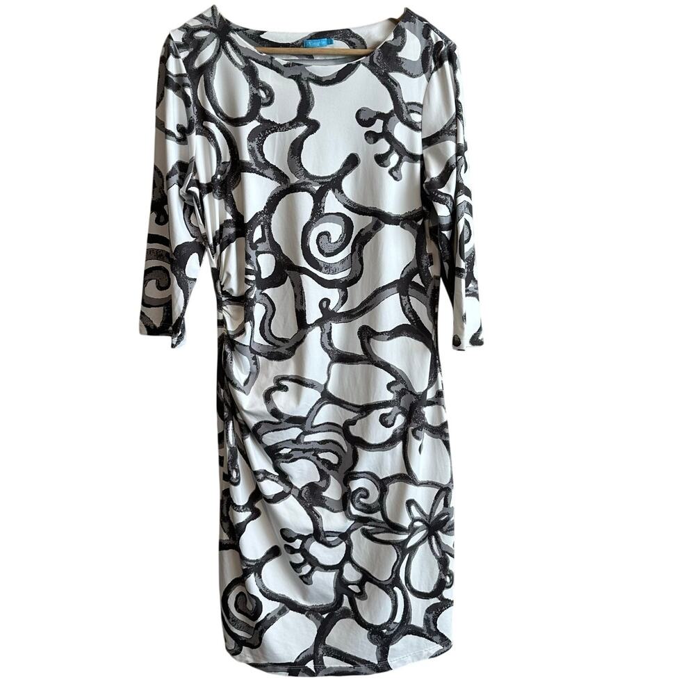 J. McLaughlin Sage Side Ruched 3/4 Sleeve Catalina Cloth Sheath Dress L